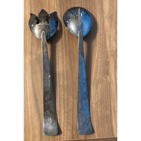 VINTAGE THREE CROWNS SILVERSMITH SALAD SERVING SET FORK & SPOON Storage Bag - Picture 3 of 15
